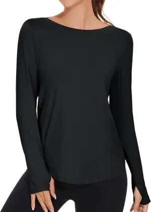 KTILG Women's Long Sleeve UPF 50  Sun Protection T-Shirts Boat Neck Lightweight Quick Dry Hiking Outdoor Top with Thumb Hole