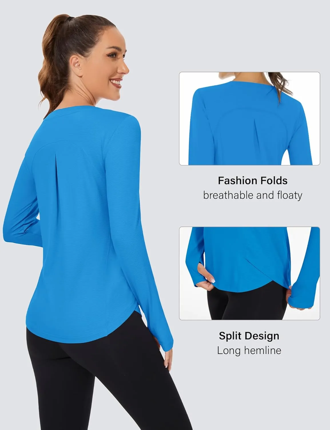 KTILG Women's Long Sleeve UPF 50  Sun Protection T-Shirts Boat Neck Lightweight Quick Dry Hiking Outdoor Top with Thumb Hole