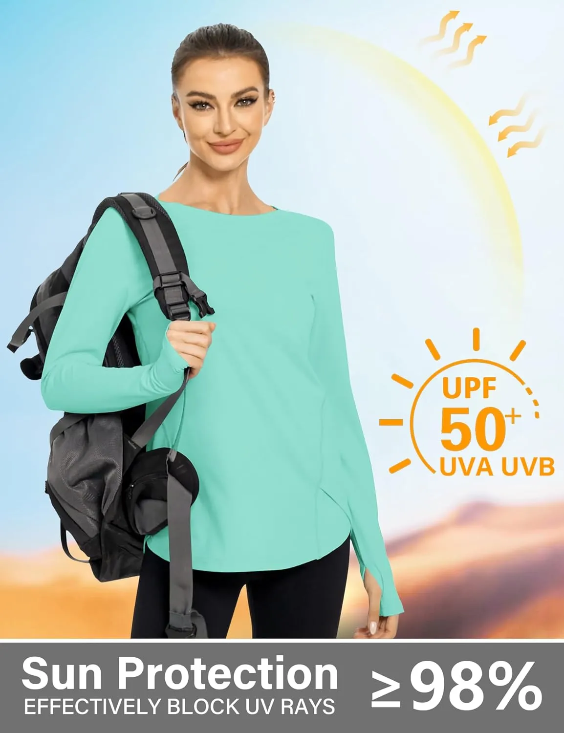 KTILG Women's Long Sleeve UPF 50  Sun Protection T-Shirts Boat Neck Lightweight Quick Dry Hiking Outdoor Top with Thumb Hole