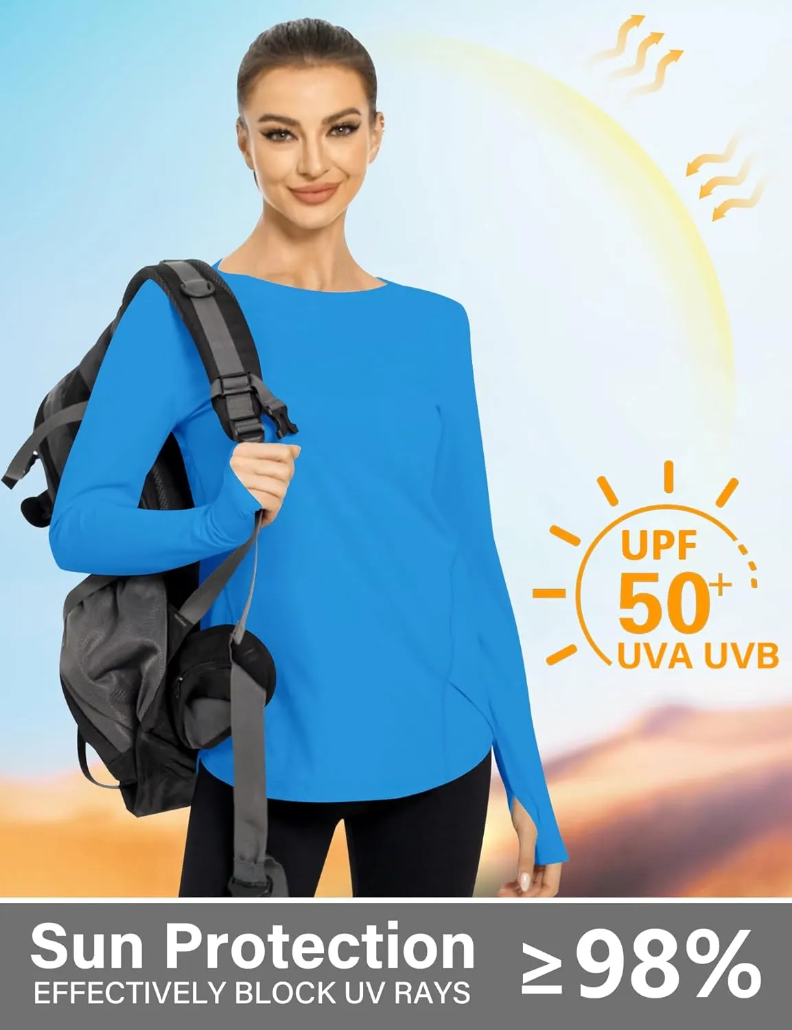 KTILG Women's Long Sleeve UPF 50  Sun Protection T-Shirts Boat Neck Lightweight Quick Dry Hiking Outdoor Top with Thumb Hole