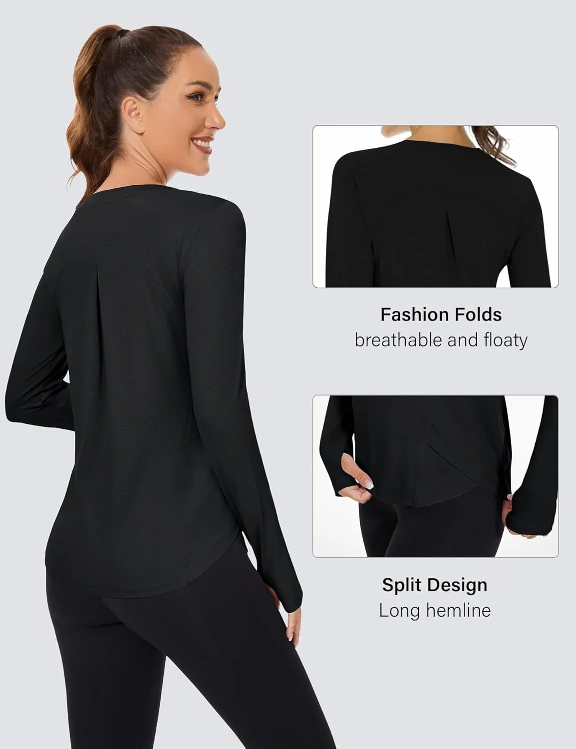 KTILG Women's Long Sleeve UPF 50  Sun Protection T-Shirts Boat Neck Lightweight Quick Dry Hiking Outdoor Top with Thumb Hole