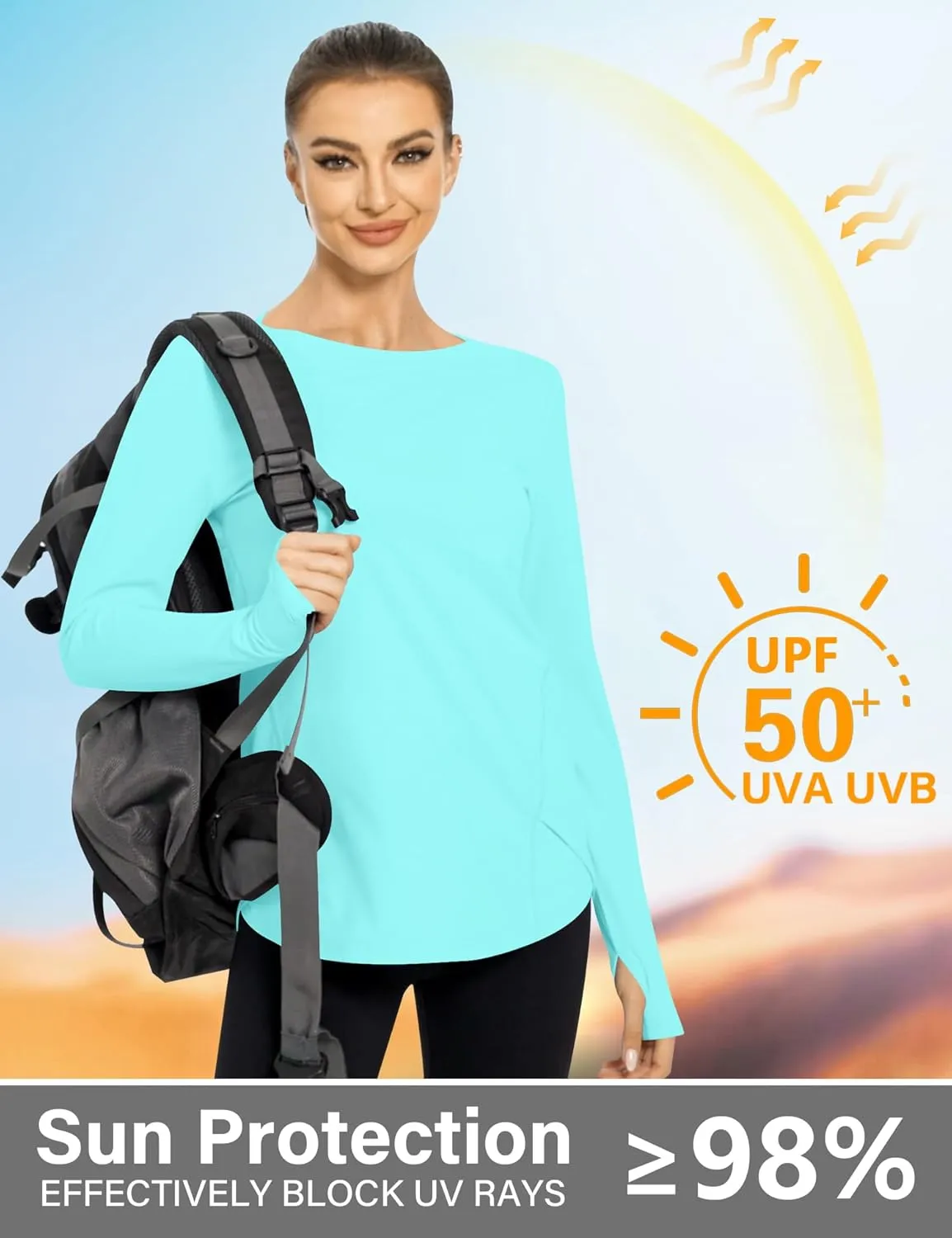 KTILG Women's Long Sleeve UPF 50  Sun Protection T-Shirts Boat Neck Lightweight Quick Dry Hiking Outdoor Top with Thumb Hole