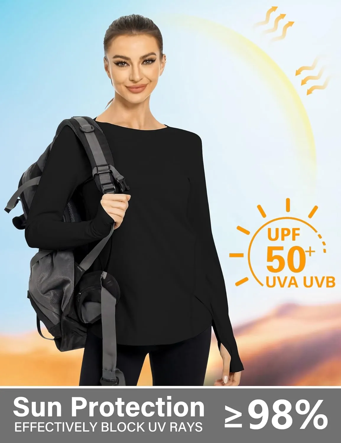 KTILG Women's Long Sleeve UPF 50  Sun Protection T-Shirts Boat Neck Lightweight Quick Dry Hiking Outdoor Top with Thumb Hole