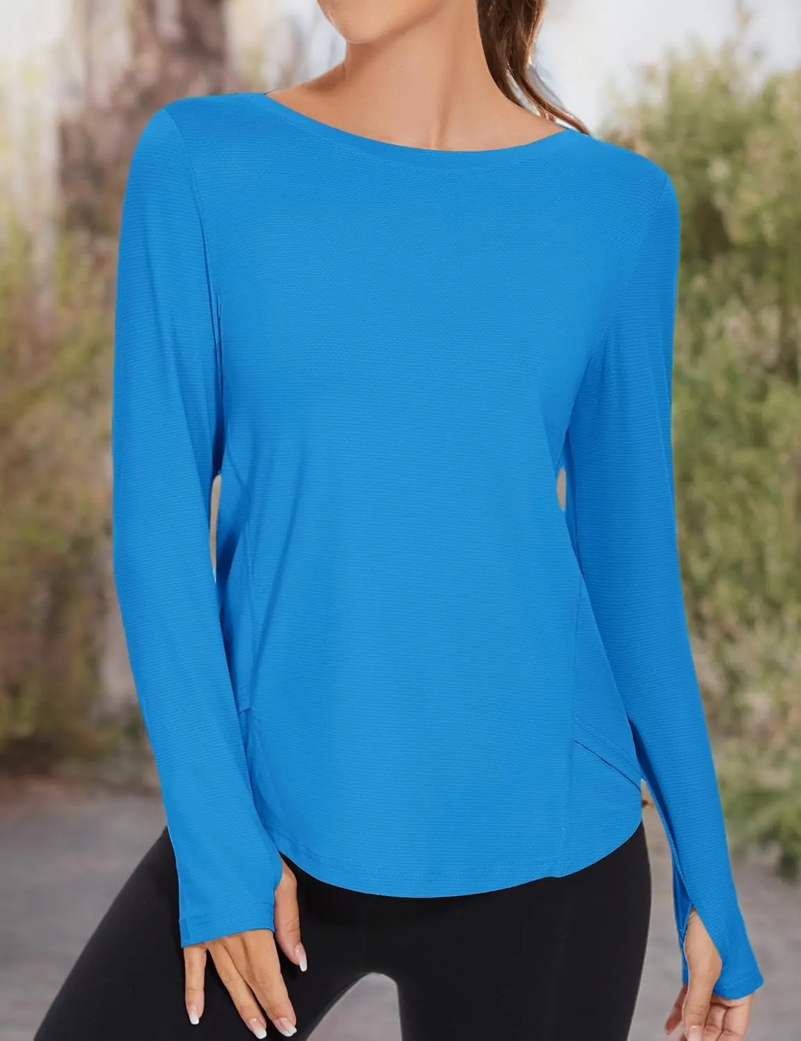 KTILG Women's Long Sleeve UPF 50  Sun Protection T-Shirts Boat Neck Lightweight Quick Dry Hiking Outdoor Top with Thumb Hole