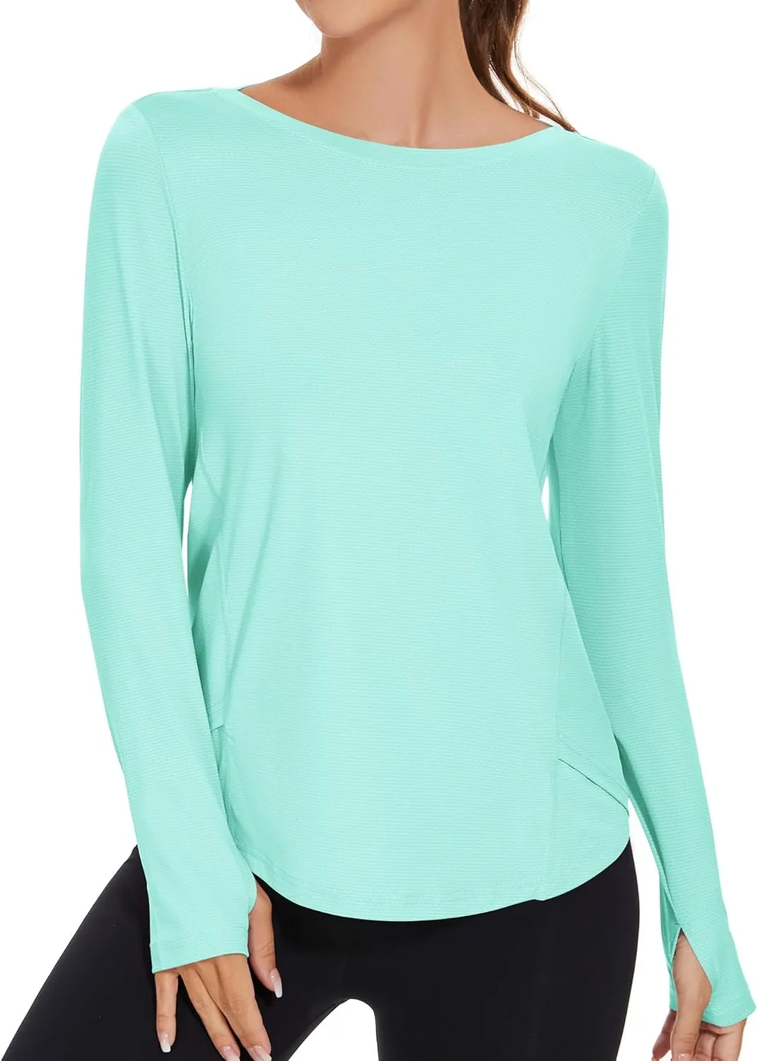 KTILG Women's Long Sleeve UPF 50  Sun Protection T-Shirts Boat Neck Lightweight Quick Dry Hiking Outdoor Top with Thumb Hole