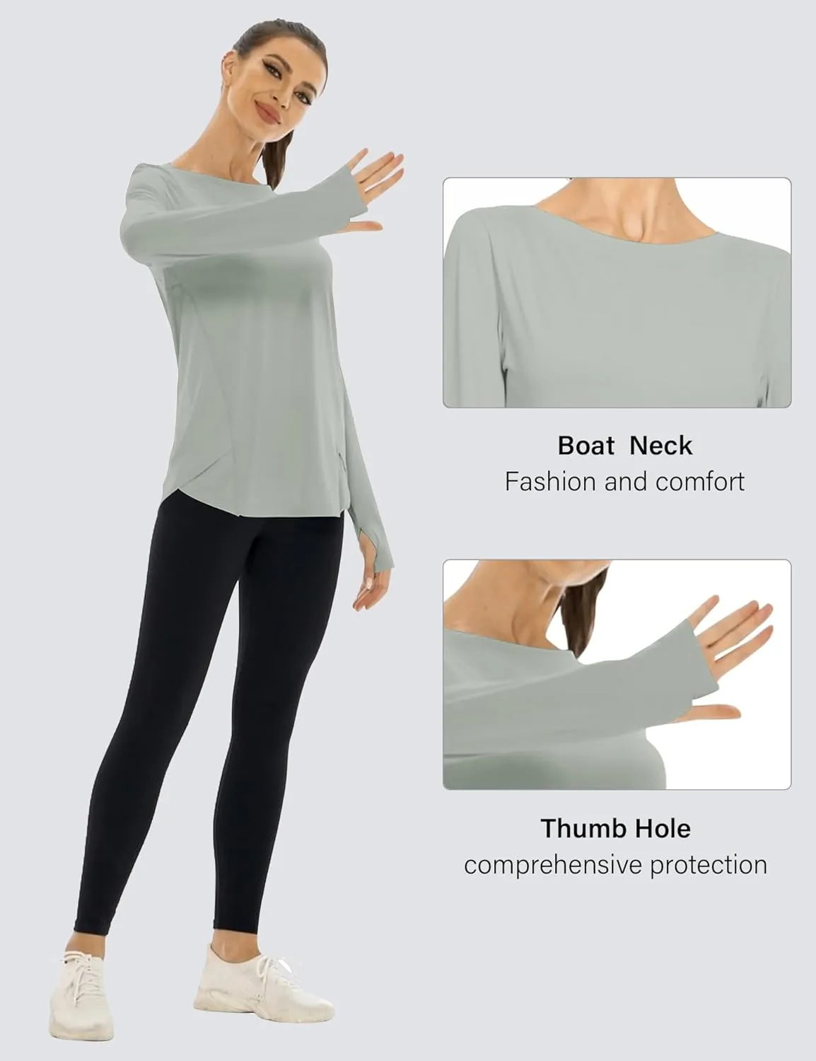 KTILG Women's Long Sleeve UPF 50  Sun Protection T-Shirts Boat Neck Lightweight Quick Dry Hiking Outdoor Top with Thumb Hole