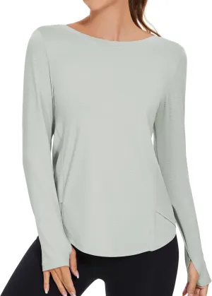 KTILG Women's Long Sleeve UPF 50  Sun Protection T-Shirts Boat Neck Lightweight Quick Dry Hiking Outdoor Top with Thumb Hole