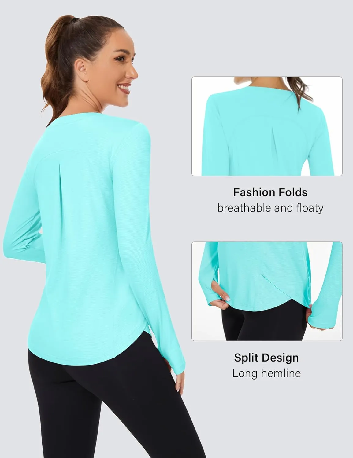 KTILG Women's Long Sleeve UPF 50  Sun Protection T-Shirts Boat Neck Lightweight Quick Dry Hiking Outdoor Top with Thumb Hole
