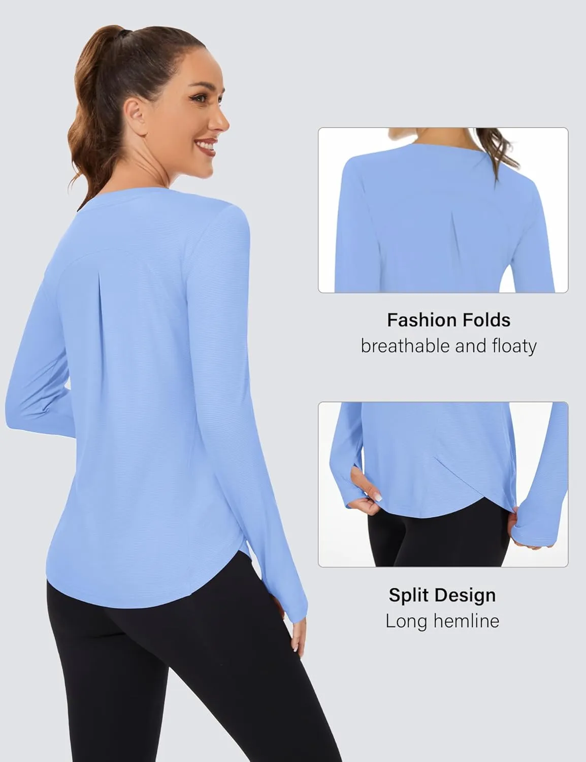 KTILG Women's Long Sleeve UPF 50  Sun Protection T-Shirts Boat Neck Lightweight Quick Dry Hiking Outdoor Top with Thumb Hole