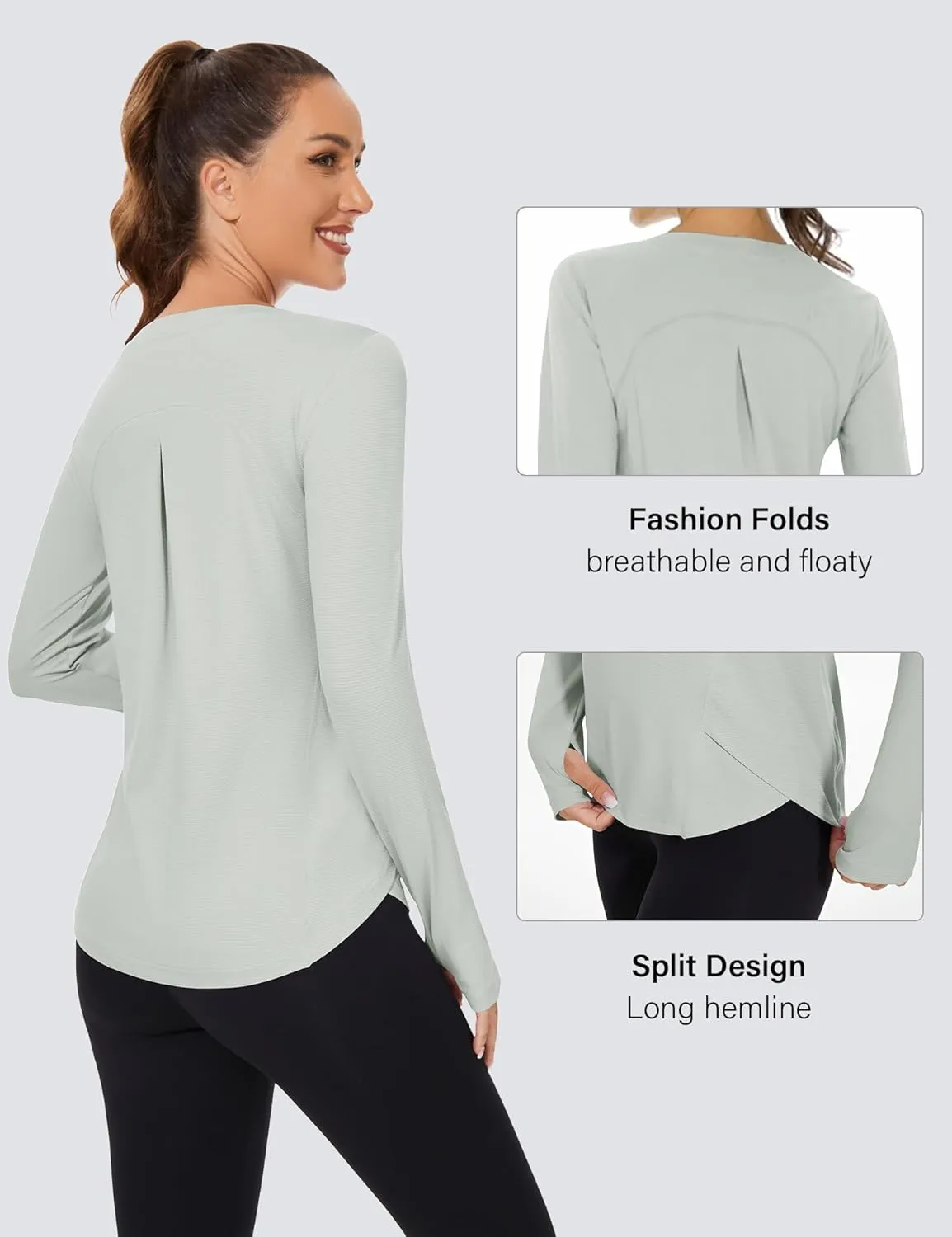 KTILG Women's Long Sleeve UPF 50  Sun Protection T-Shirts Boat Neck Lightweight Quick Dry Hiking Outdoor Top with Thumb Hole