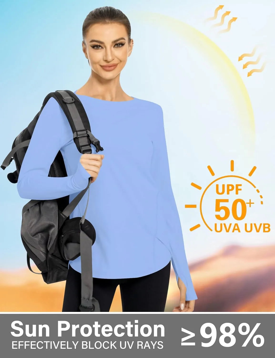 KTILG Women's Long Sleeve UPF 50  Sun Protection T-Shirts Boat Neck Lightweight Quick Dry Hiking Outdoor Top with Thumb Hole