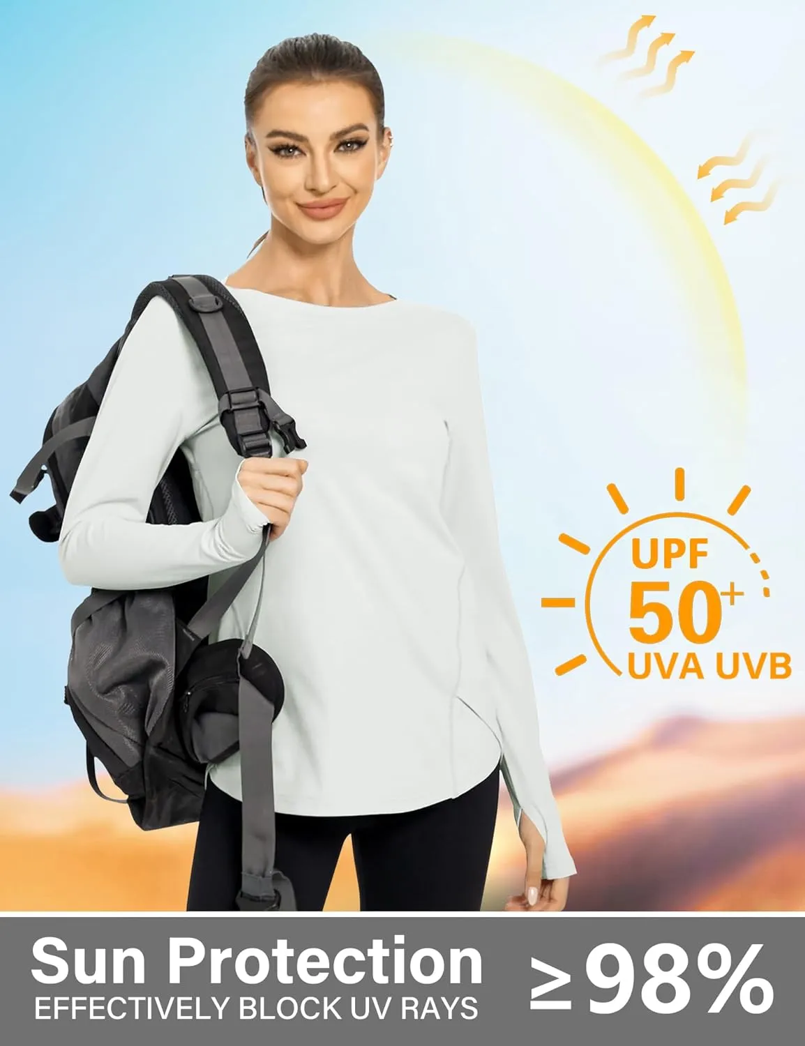 KTILG Women's Long Sleeve UPF 50  Sun Protection T-Shirts Boat Neck Lightweight Quick Dry Hiking Outdoor Top with Thumb Hole