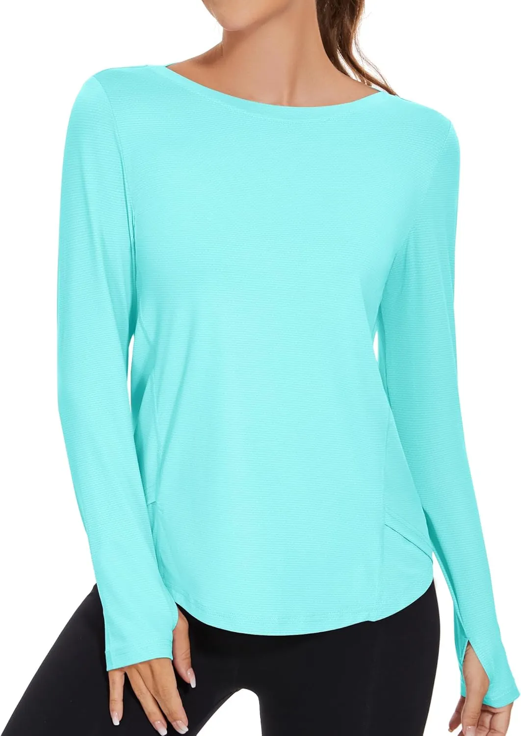 KTILG Women's Long Sleeve UPF 50  Sun Protection T-Shirts Boat Neck Lightweight Quick Dry Hiking Outdoor Top with Thumb Hole