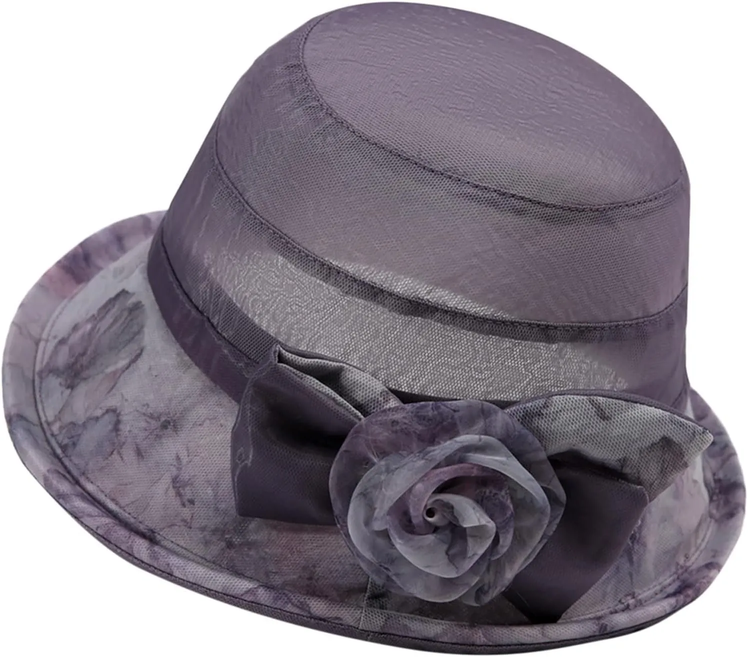 Ladies Sun Hat with Mesh Flower Decoration Wide Brim Hat Occasion Event Fancy Church Dress Hat