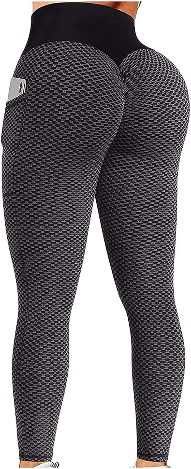 Ladmiple 2PCS Leggings for Women Butt Lift Tummy Control with Pockets Scrunch Booty High Waist Workout Yoga Pants Gym Tights