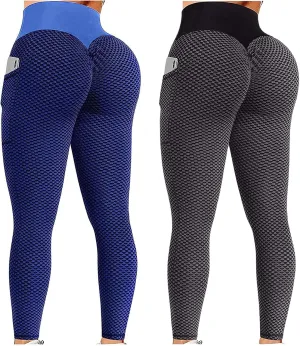Ladmiple 2PCS Leggings for Women Butt Lift Tummy Control with Pockets Scrunch Booty High Waist Workout Yoga Pants Gym Tights