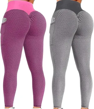 Ladmiple 2PCS Leggings for Women Butt Lift Tummy Control with Pockets Workout Scrunch Butt Gym Fitness Booty Tight Yoga Pants