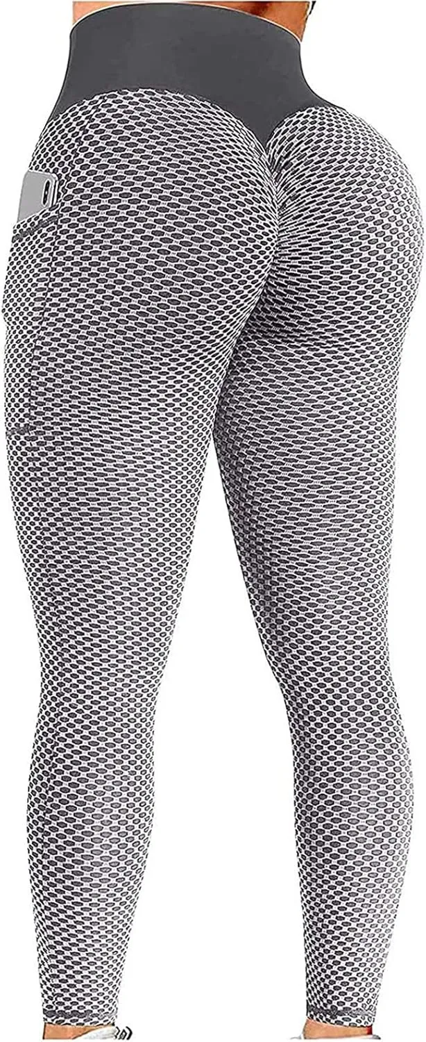 Ladmiple 2PCS Leggings for Women Butt Lift Tummy Control with Pockets Workout Scrunch Butt Gym Fitness Booty Tight Yoga Pants