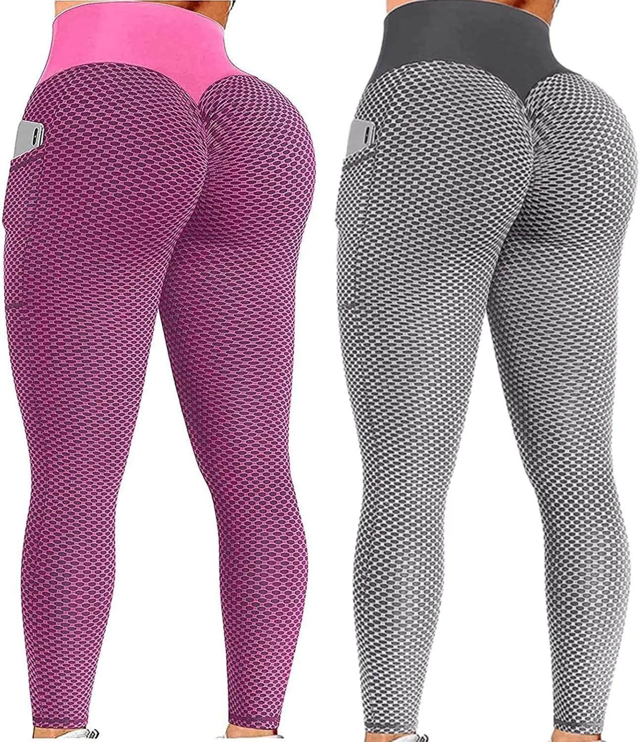Ladmiple 2PCS Leggings for Women Butt Lift Tummy Control with Pockets Workout Scrunch Butt Gym Fitness Booty Tight Yoga Pants