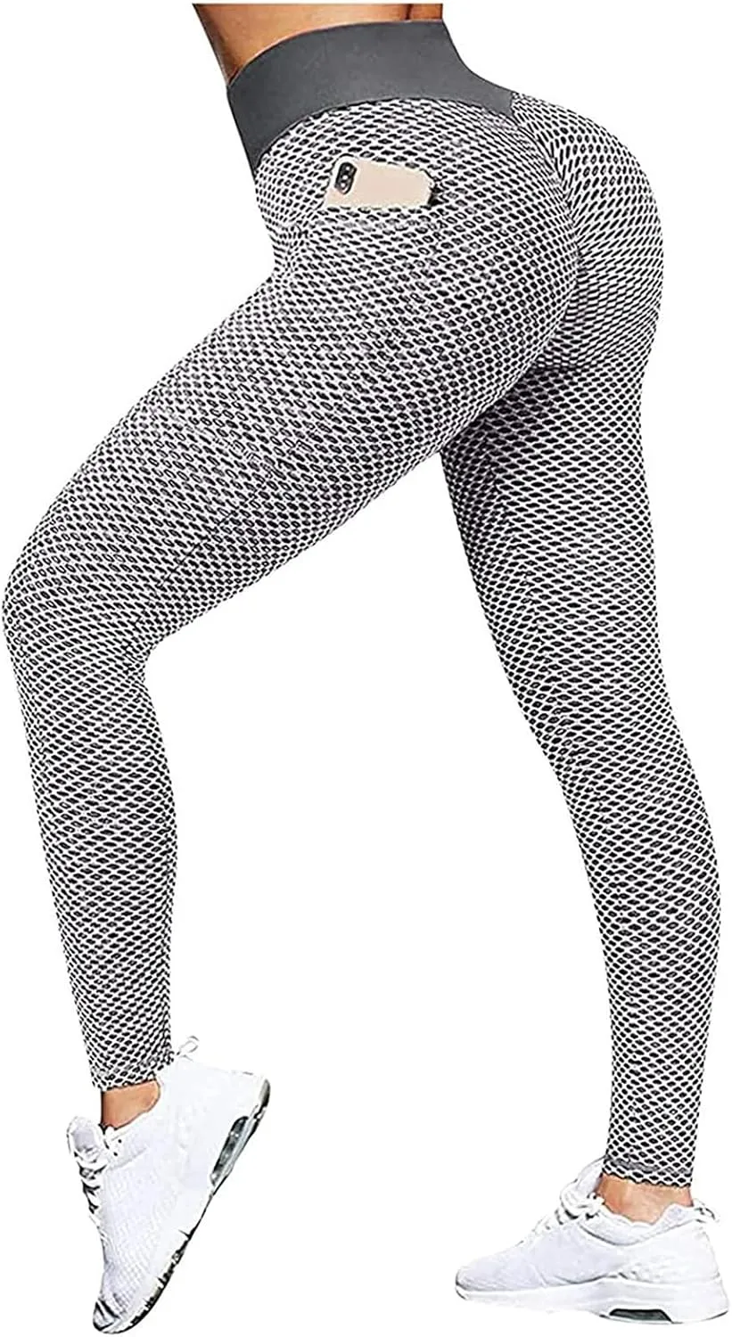 Ladmiple 2PCS Leggings for Women Butt Lift Tummy Control with Pockets Workout Scrunch Butt Gym Fitness Booty Tight Yoga Pants
