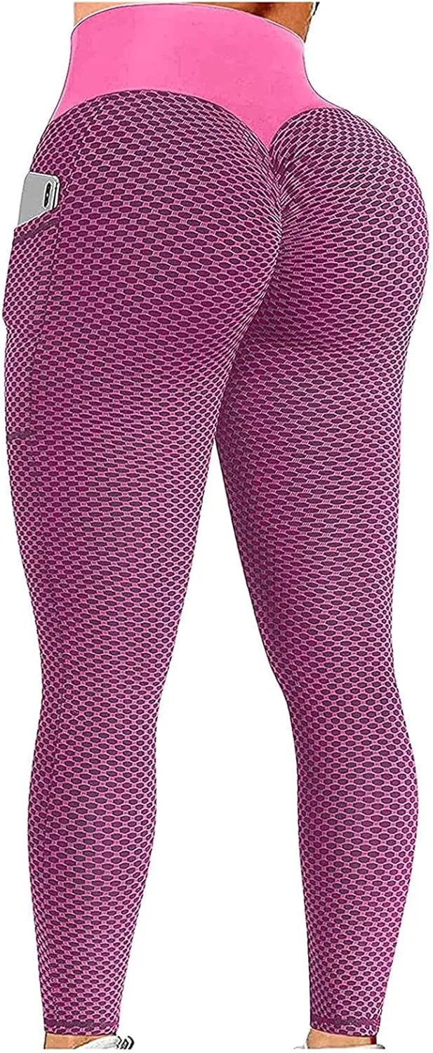 Ladmiple 2PCS Leggings for Women Butt Lift Tummy Control with Pockets Workout Scrunch Butt Gym Fitness Booty Tight Yoga Pants