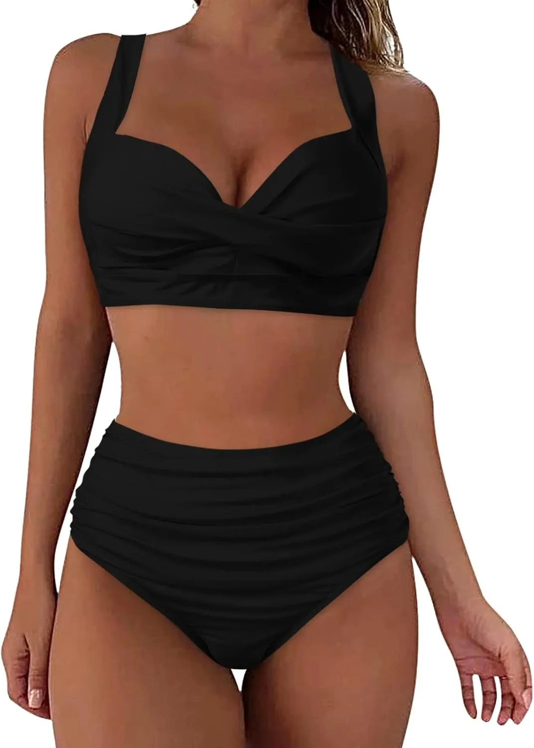 LCMTWX Bikini Sets for Women Swimwear Beach Women Solid Color Swimsuit Backless Swimwear Jumpsuit High Waisted Bathing 2