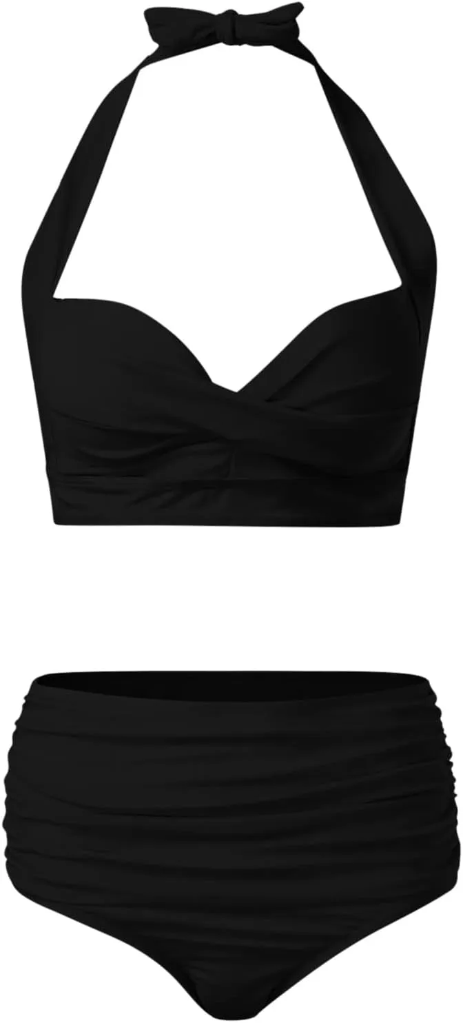 LCMTWX Bikini Sets for Women Swimwear Beach Women Solid Color Swimsuit Backless Swimwear Jumpsuit High Waisted Bathing 2
