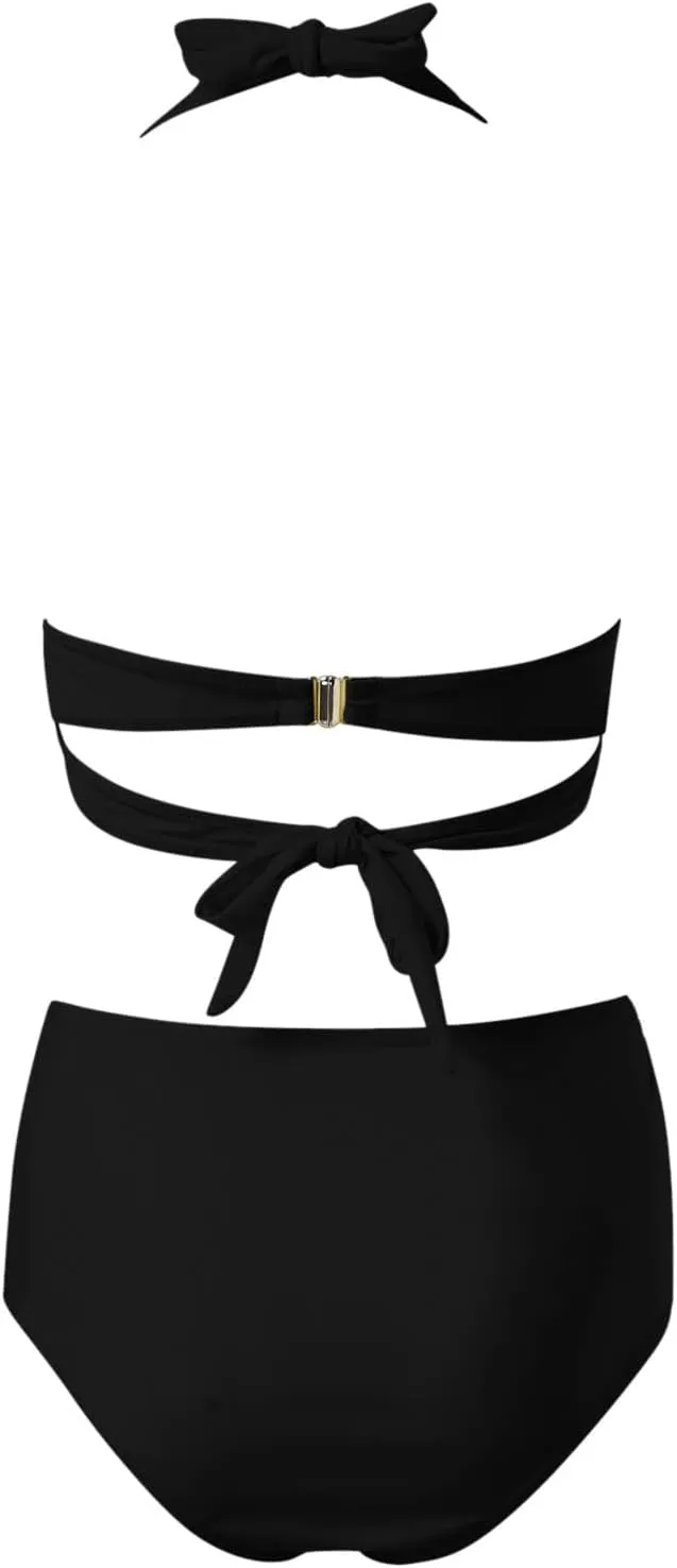 LCMTWX Bikini Sets for Women Swimwear Beach Women Solid Color Swimsuit Backless Swimwear Jumpsuit High Waisted Bathing 2