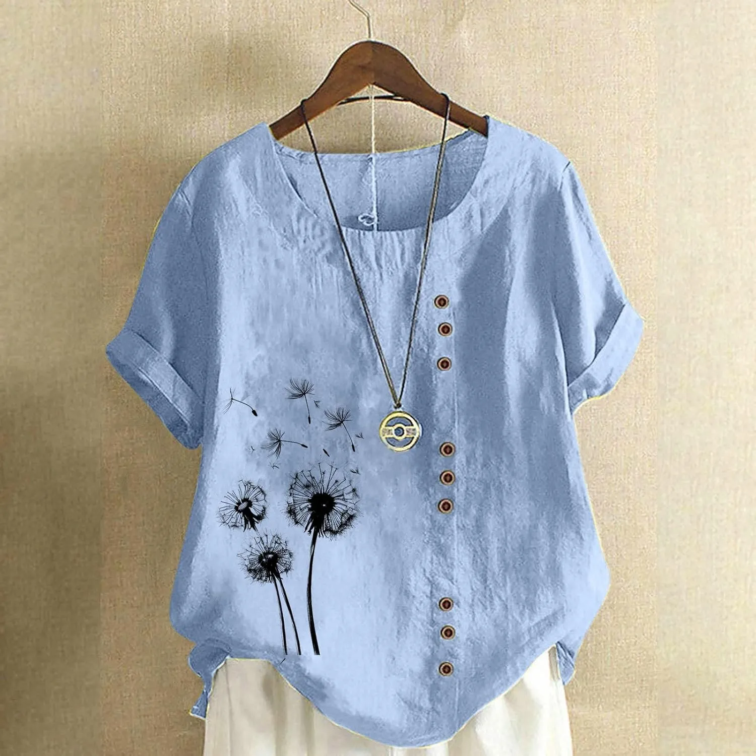 Linen Shirts for Women Plus Size Printed T Shirts Short Sleeve Button Down Blouse Summer Beach Vacation Tops 2025