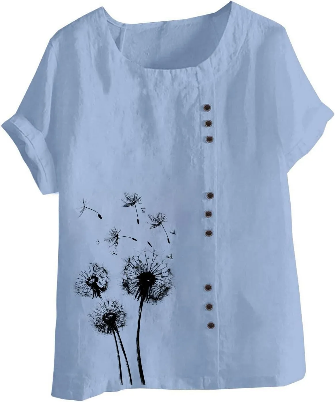 Linen Shirts for Women Plus Size Printed T Shirts Short Sleeve Button Down Blouse Summer Beach Vacation Tops 2025