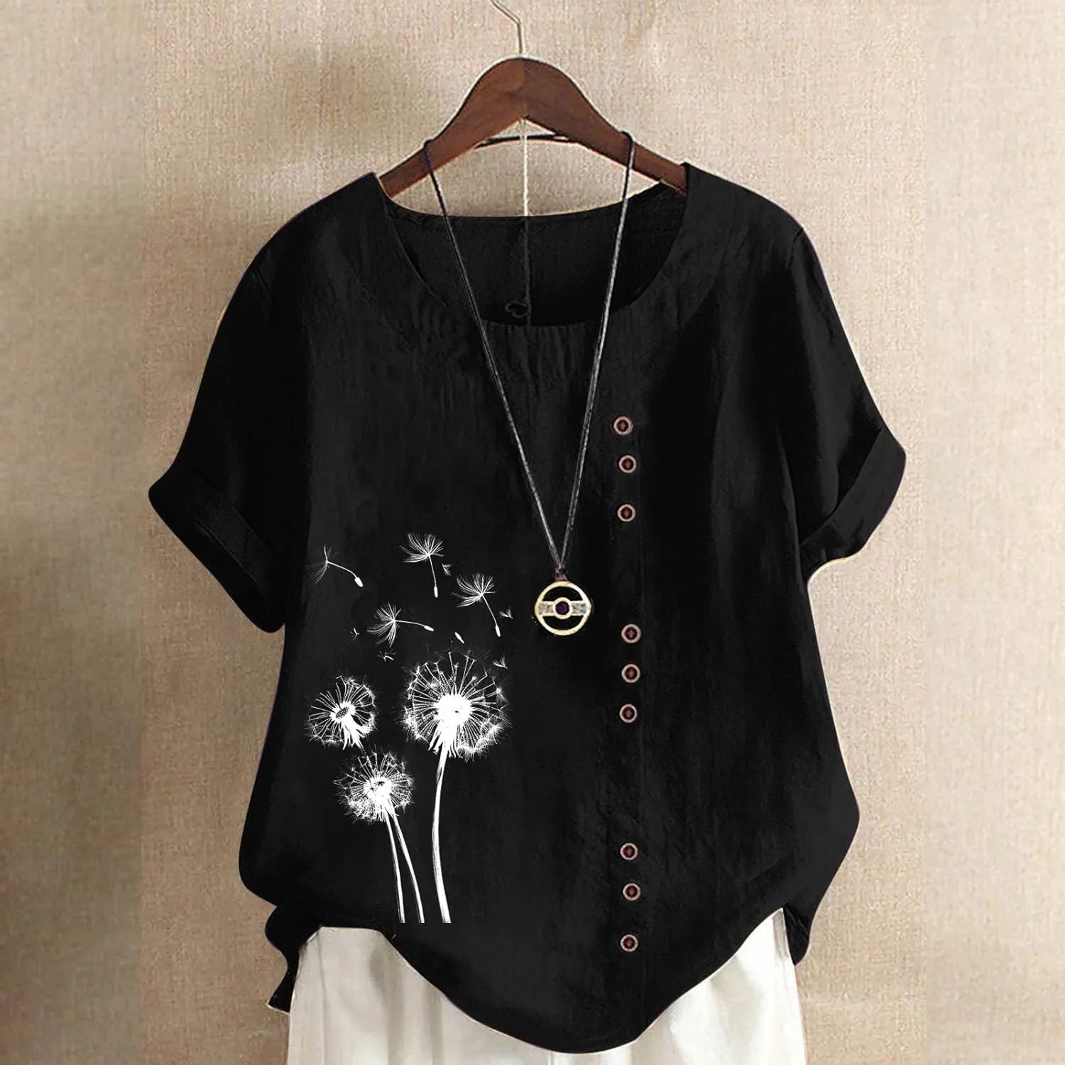 Linen Shirts for Women Plus Size Printed T Shirts Short Sleeve Button Down Blouse Summer Beach Vacation Tops 2025