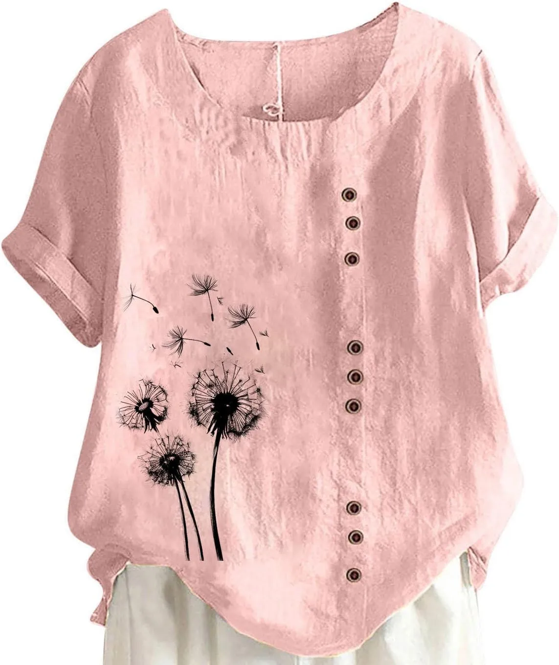 Linen Shirts for Women Plus Size Printed T Shirts Short Sleeve Button Down Blouse Summer Beach Vacation Tops 2025