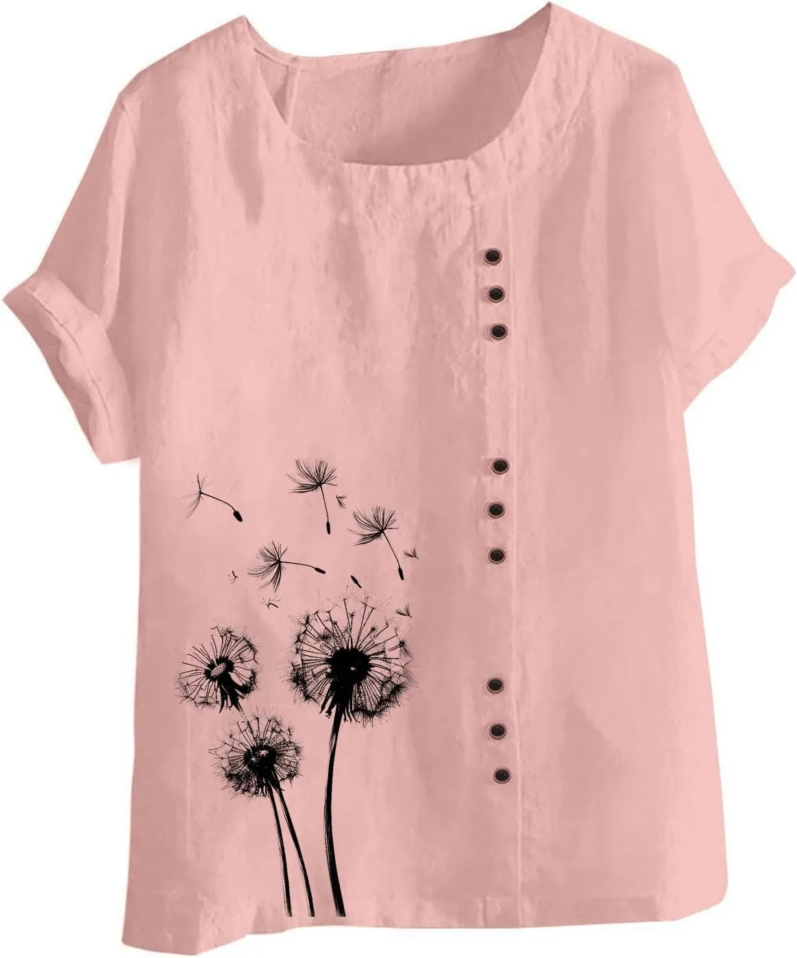 Linen Shirts for Women Plus Size Printed T Shirts Short Sleeve Button Down Blouse Summer Beach Vacation Tops 2025