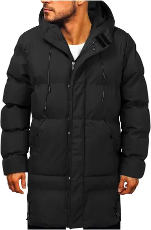 Long Hooded Puffer Jacket for Men Winter Parka Jackets Big and Tall Outwear Heavyweight Down Jacket Windproof Jackets
