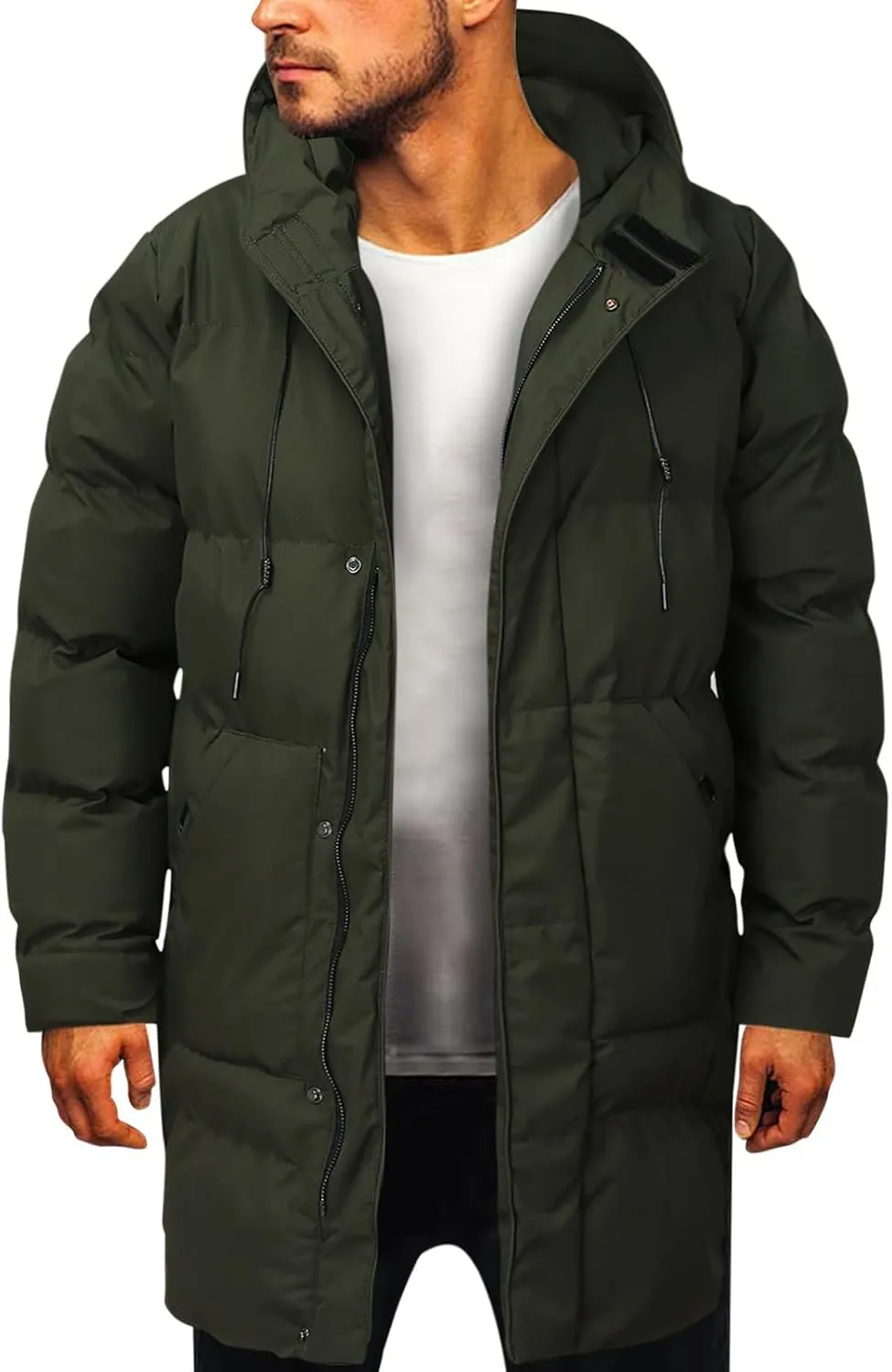 Long Hooded Puffer Jacket for Men Winter Parka Jackets Big and Tall Outwear Heavyweight Down Jacket Windproof Jackets