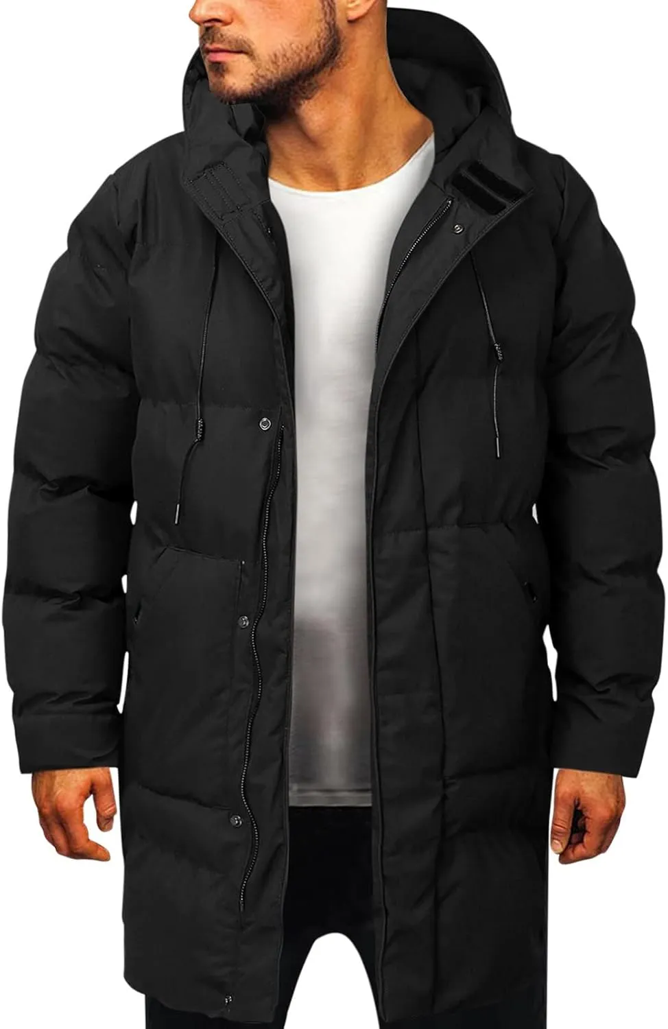 Long Hooded Puffer Jacket for Men Winter Parka Jackets Big and Tall Outwear Heavyweight Down Jacket Windproof Jackets