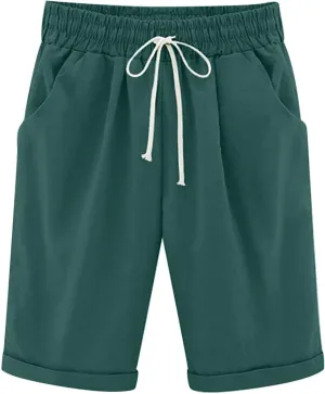 LRMQS Bermuda Shorts for Women Trendy Summer 2024 Beach Drawstring Knee Length Shorts Loose Fit Resort Wear Fashion Clothes