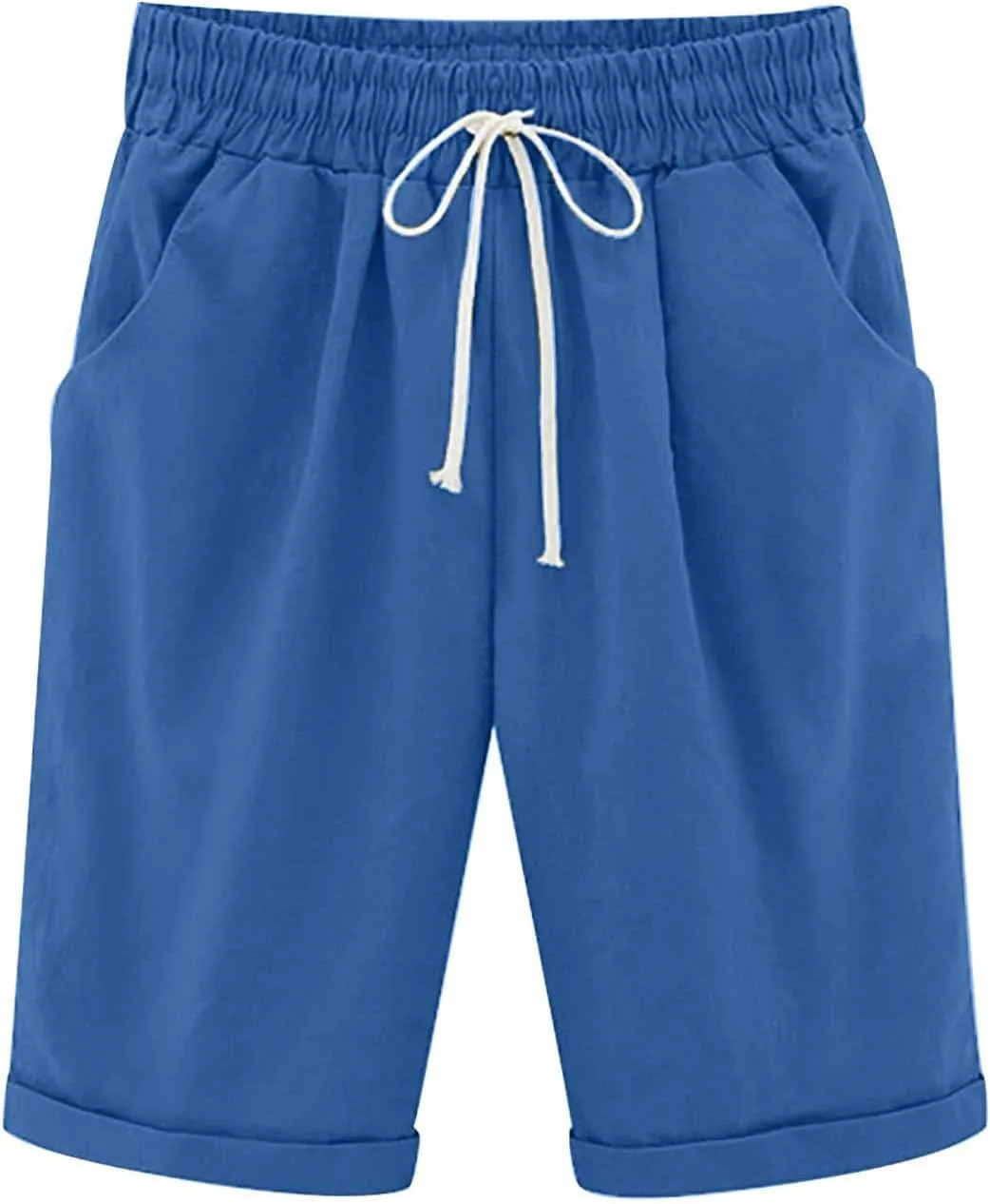 LRMQS Bermuda Shorts for Women Trendy Summer 2024 Beach Drawstring Knee Length Shorts Loose Fit Resort Wear Fashion Clothes