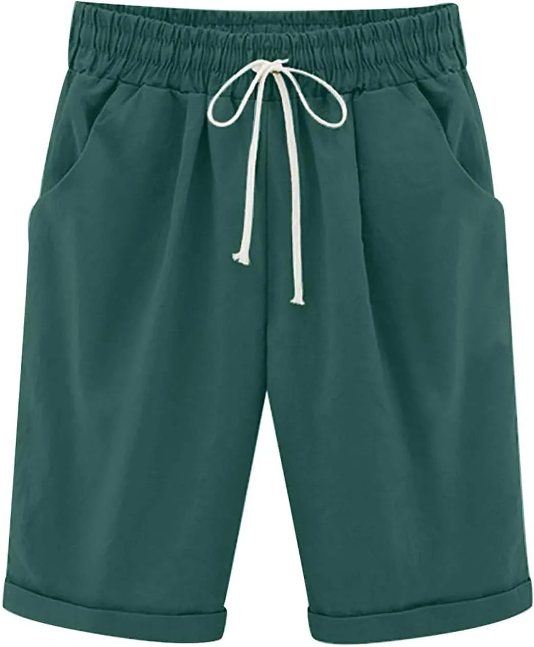 LRMQS Bermuda Shorts for Women Trendy Summer 2024 Beach Drawstring Knee Length Shorts Loose Fit Resort Wear Fashion Clothes