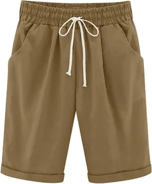 LRMQS Bermuda Shorts for Women Trendy Summer 2024 Beach Drawstring Knee Length Shorts Loose Fit Resort Wear Fashion Clothes
