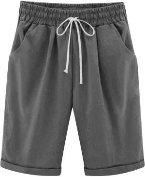 LRMQS Bermuda Shorts for Women Trendy Summer 2024 Beach Drawstring Knee Length Shorts Loose Fit Resort Wear Fashion Clothes