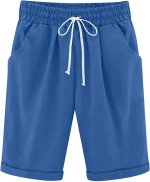 LRMQS Bermuda Shorts for Women Trendy Summer 2024 Beach Drawstring Knee Length Shorts Loose Fit Resort Wear Fashion Clothes