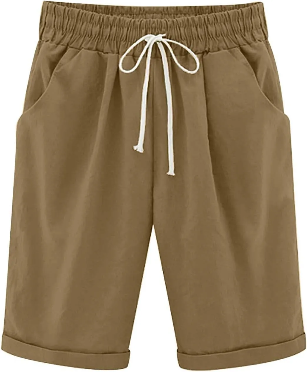 LRMQS Bermuda Shorts for Women Trendy Summer 2024 Beach Drawstring Knee Length Shorts Loose Fit Resort Wear Fashion Clothes