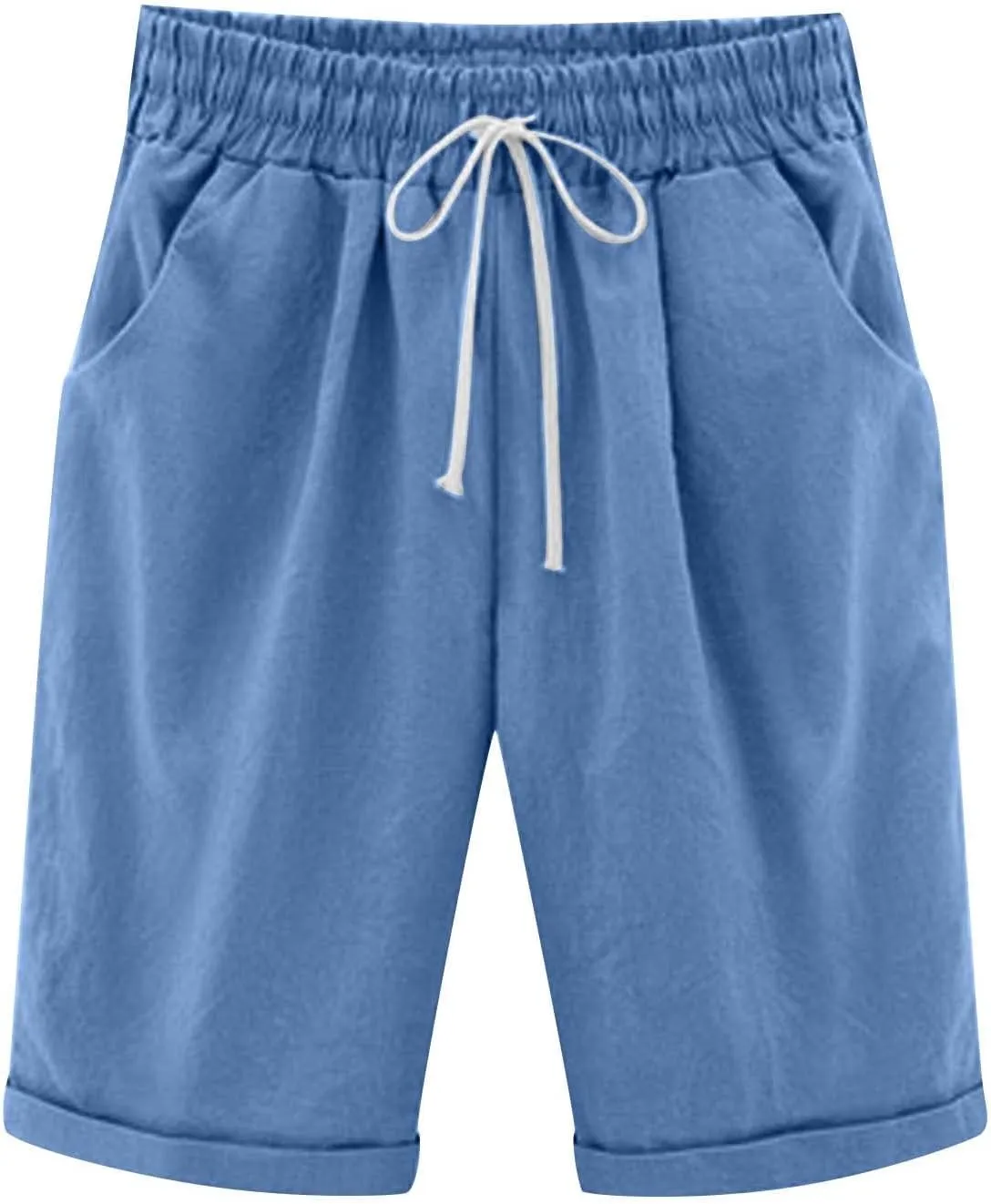 LRMQS Bermuda Shorts for Women Trendy Summer 2024 Beach Drawstring Knee Length Shorts Loose Fit Resort Wear Fashion Clothes