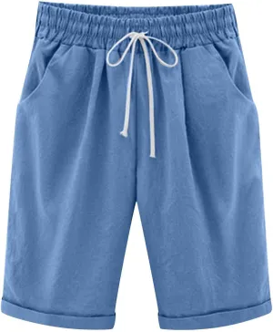 LRMQS Bermuda Shorts for Women Trendy Summer 2024 Beach Drawstring Knee Length Shorts Loose Fit Resort Wear Fashion Clothes