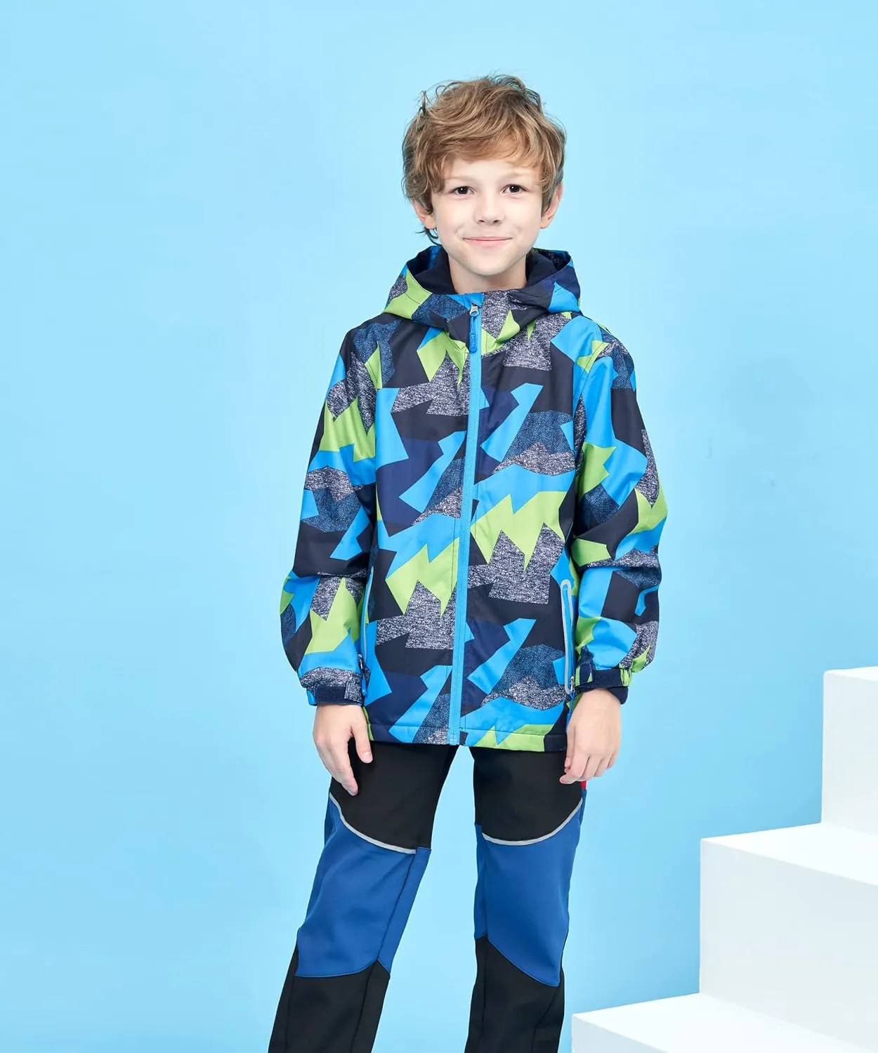 M2C Boys Outdoor Color Block Fleece Lining Windproof Jackets with Hood