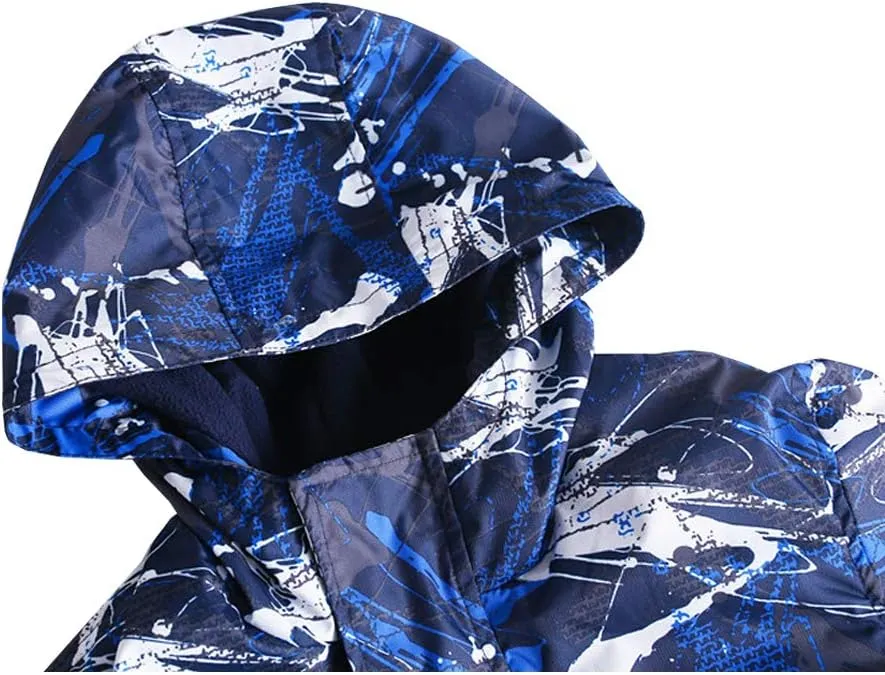M2C Boys Outdoor Color Block Fleece Lining Windproof Jackets with Hood