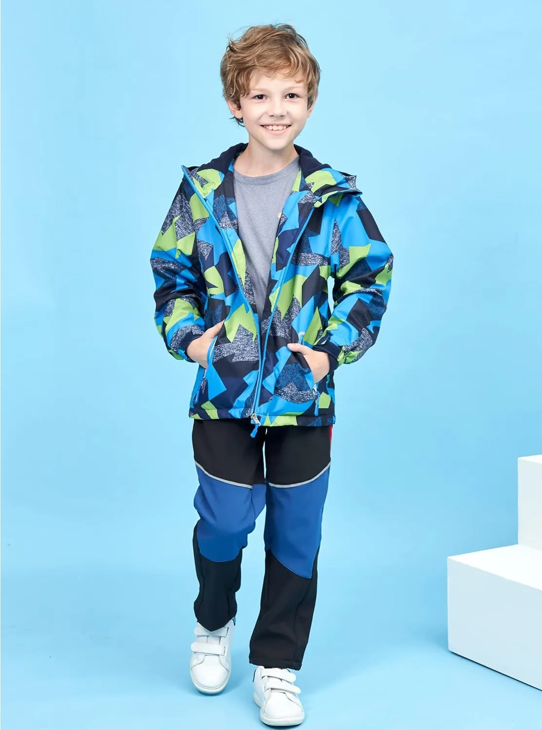 M2C Boys Outdoor Color Block Fleece Lining Windproof Jackets with Hood