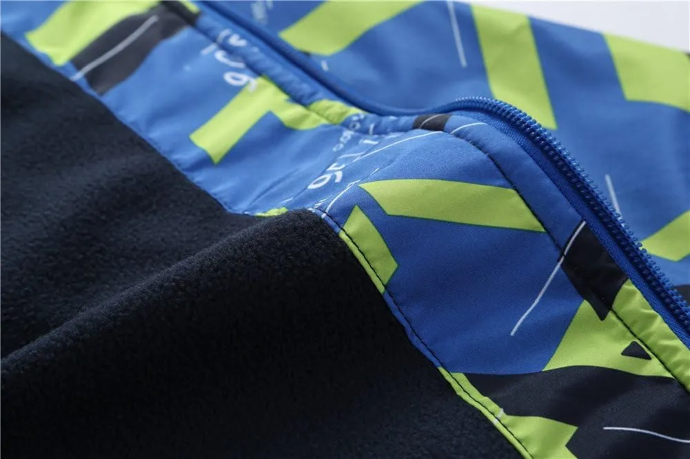 M2C Boys Outdoor Color Block Fleece Lining Windproof Jackets with Hood