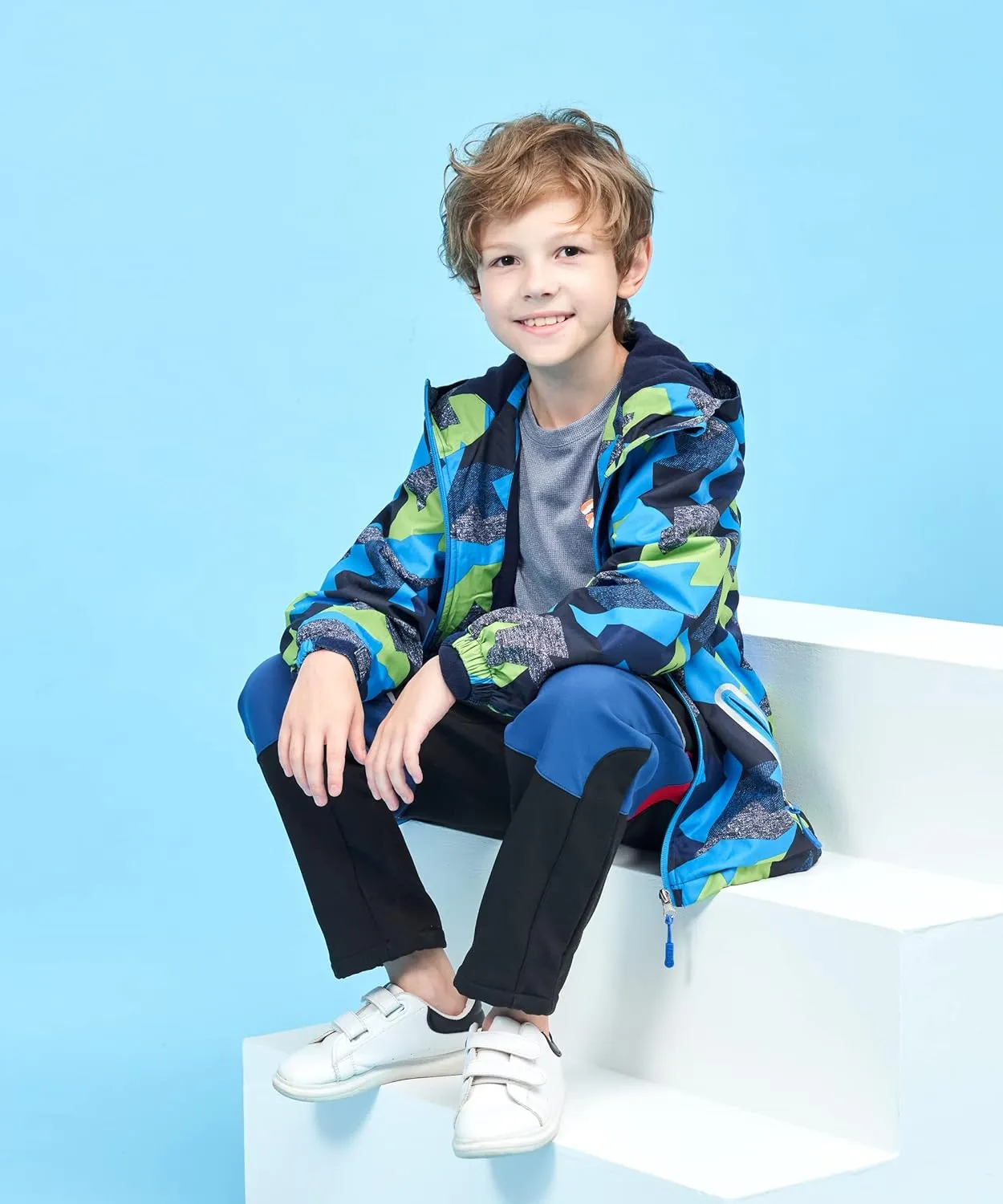 M2C Boys Outdoor Color Block Fleece Lining Windproof Jackets with Hood
